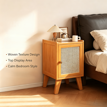 Rattan Door Nightstand Bedside Storage Cabinet
