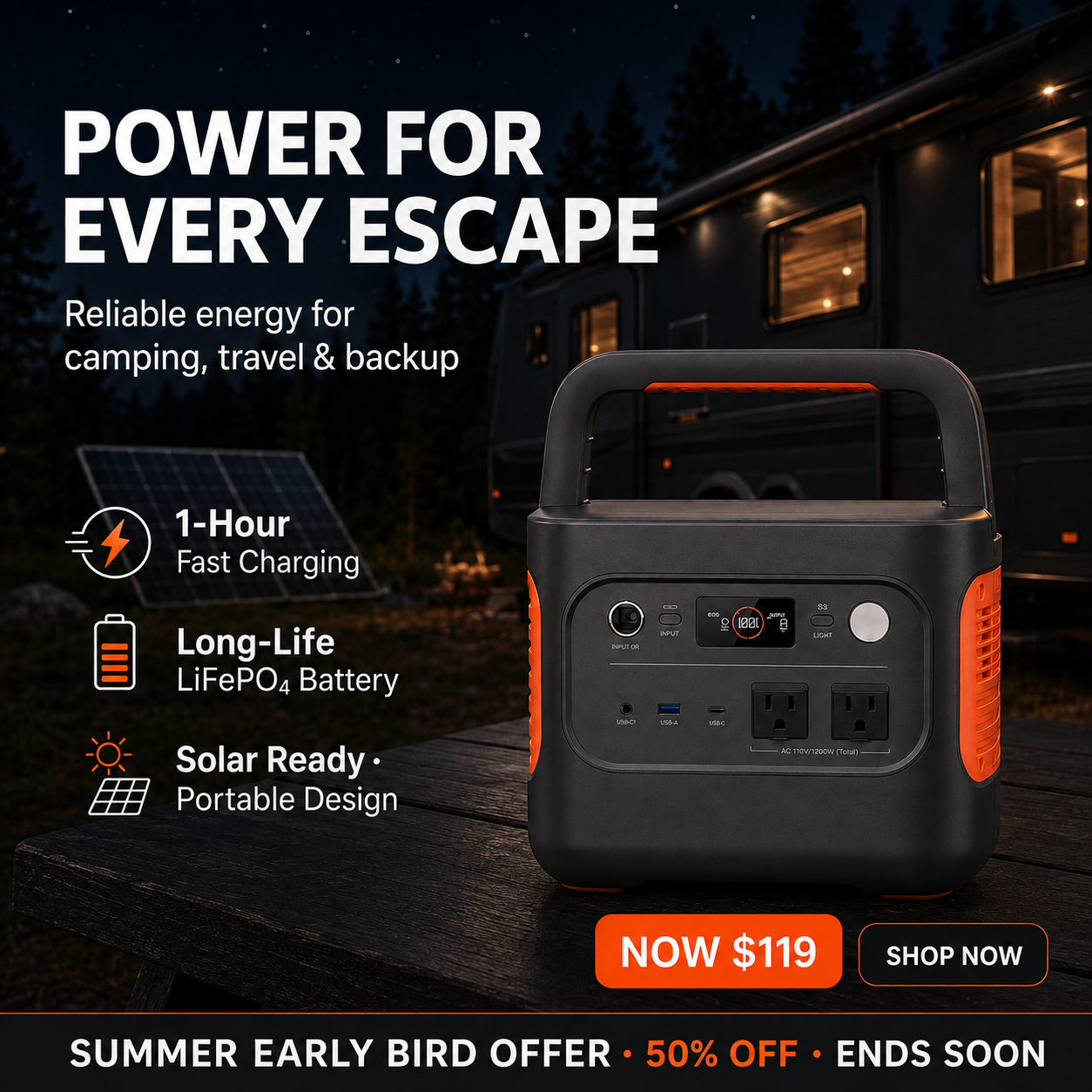 1070Wh Solar Generator Kit + FREE 200W Solar Panel (Limited BOGO)