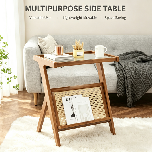 Rattan Magazine Rack Side Table