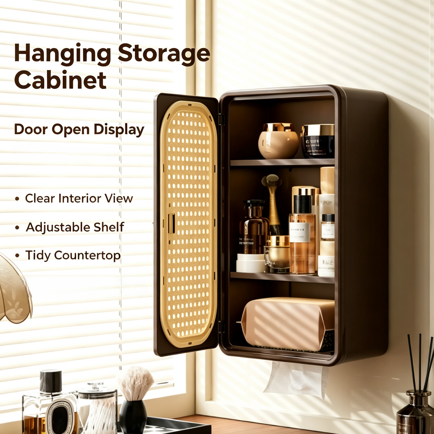 Rattan Door Wall-Mounted Storage Cabinet with Tissue Holder