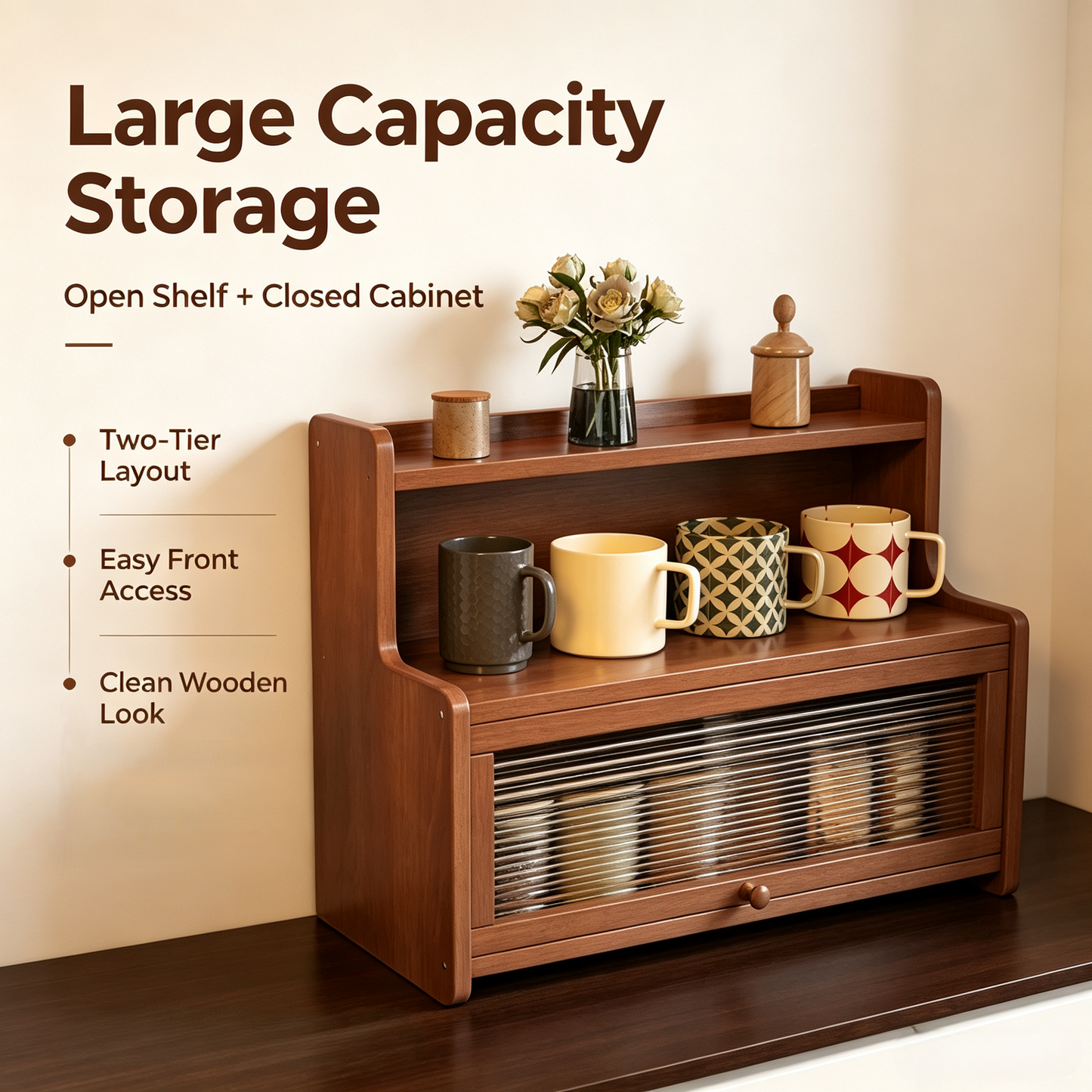 Wooden Desktop Countertop Storage Cabinet