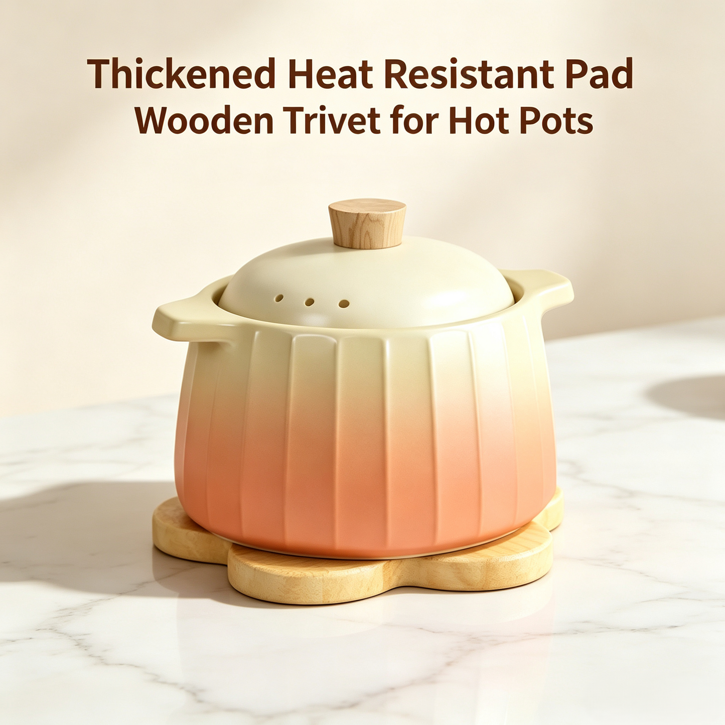 Flower Shape Wooden Trivet &amp; Coaster Set with Storage Stand