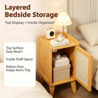 Rattan Door Nightstand Bedside Storage Cabinet