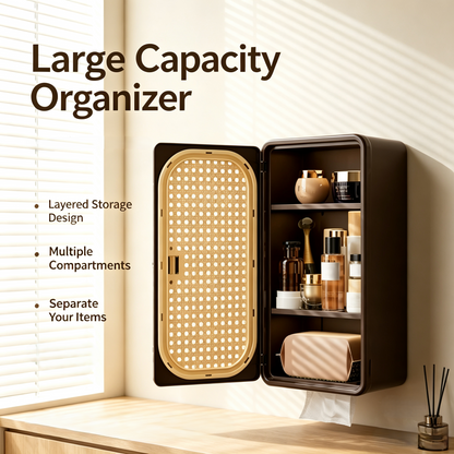 Rattan Door Wall-Mounted Storage Cabinet with Tissue Holder