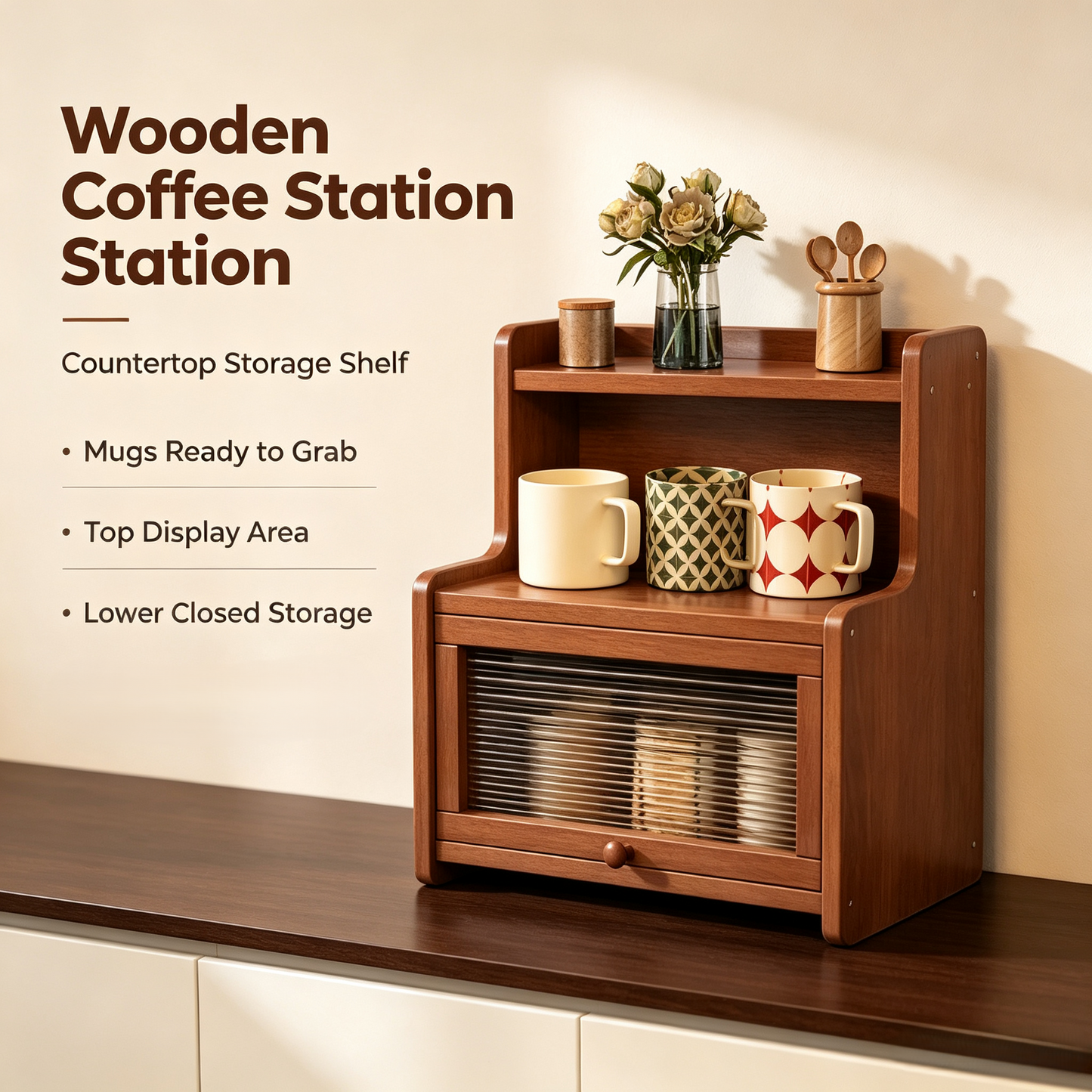 Wooden Desktop Countertop Storage Cabinet
