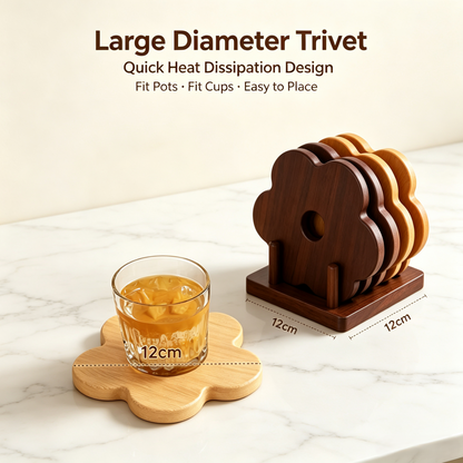 Flower Shape Wooden Trivet &amp; Coaster Set with Storage Stand