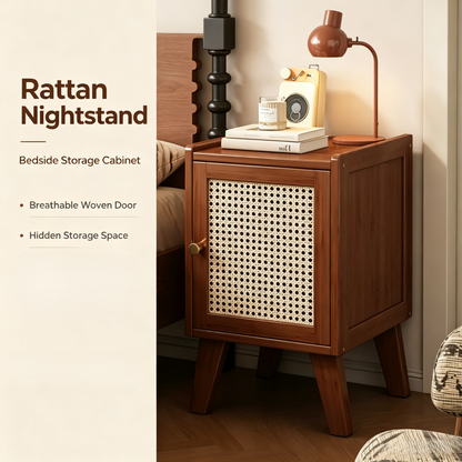 Rattan Door Nightstand Bedside Storage Cabinet