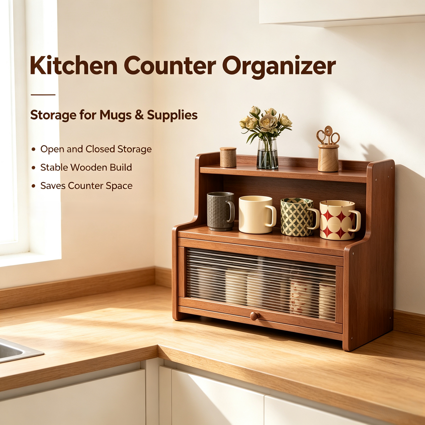 Wooden Desktop Countertop Storage Cabinet