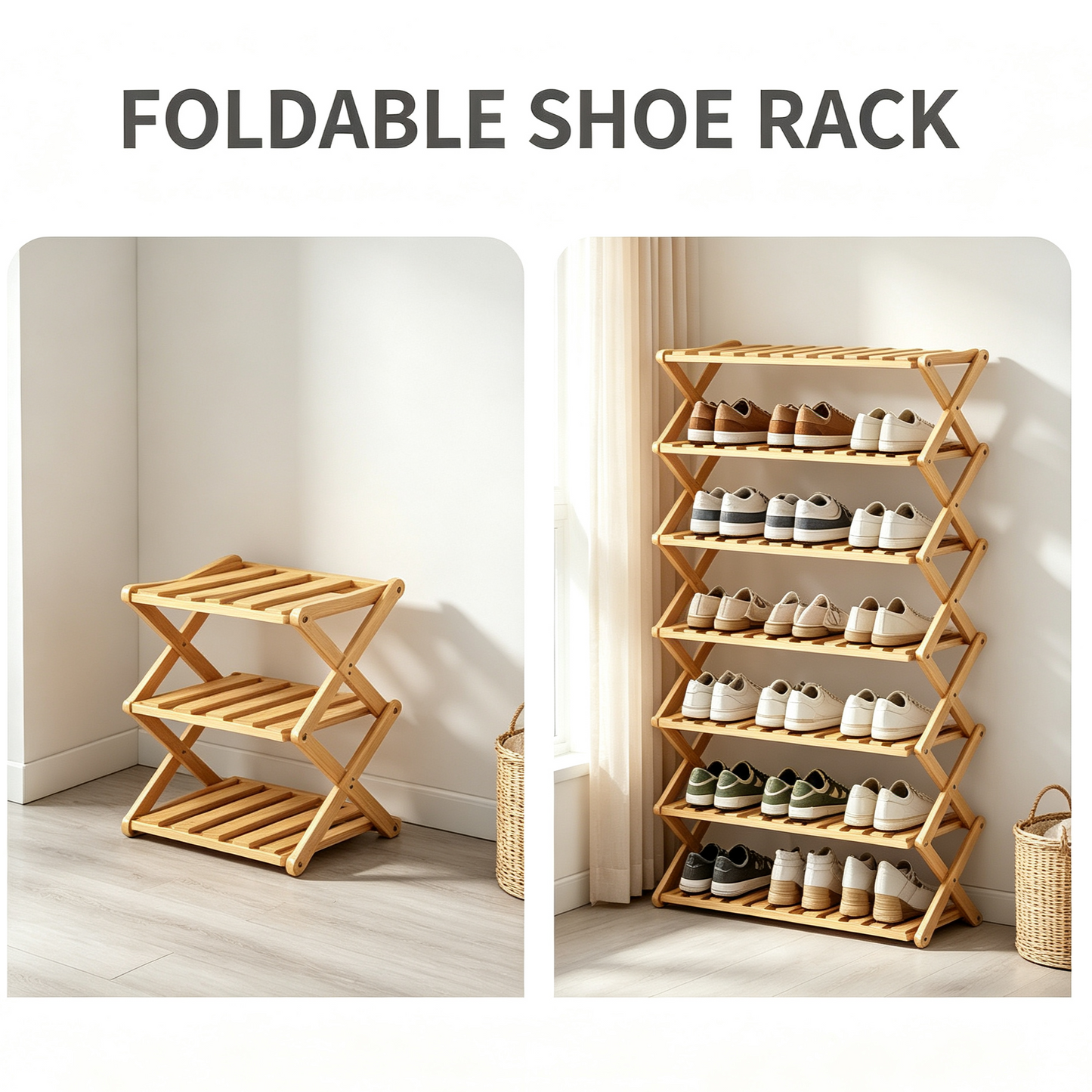 Foldable Bamboo Shoe Rack