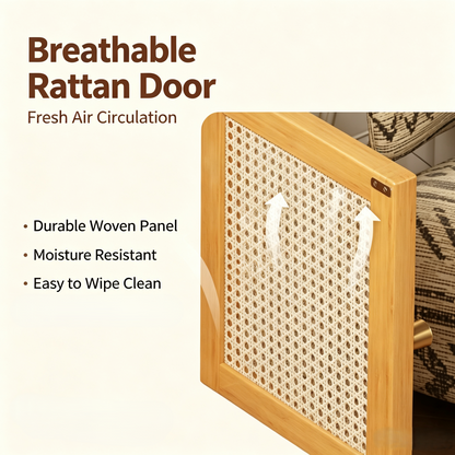 Rattan Door Nightstand Bedside Storage Cabinet