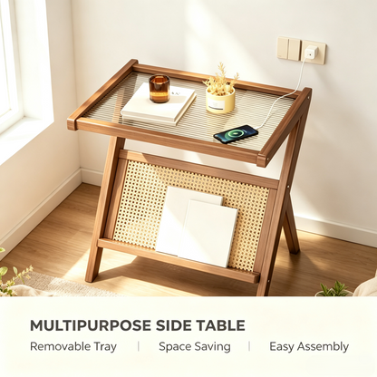 Rattan Magazine Rack Side Table