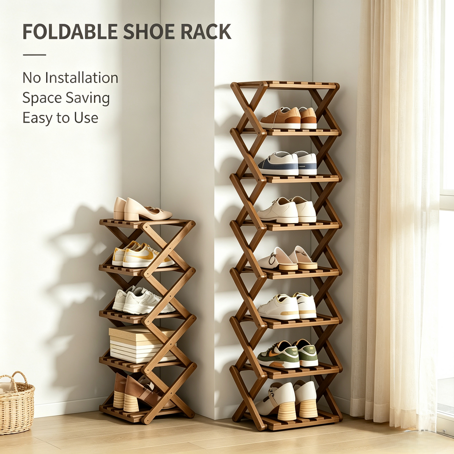 Foldable Bamboo Shoe Rack