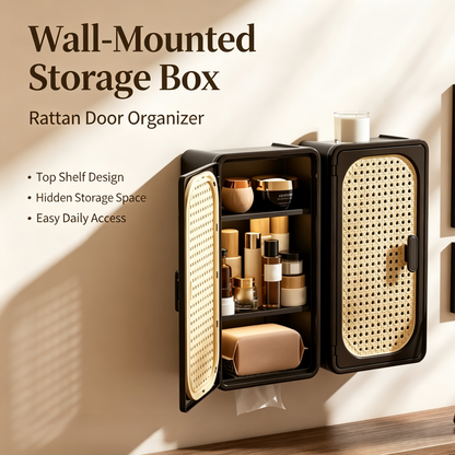 Rattan Door Wall-Mounted Storage Cabinet with Tissue Holder